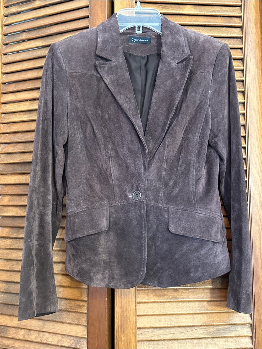EUC Context chocolate brown suede blazer jacket, size 4